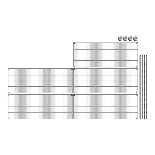 A grid of metal bars with several rows of metal rods.