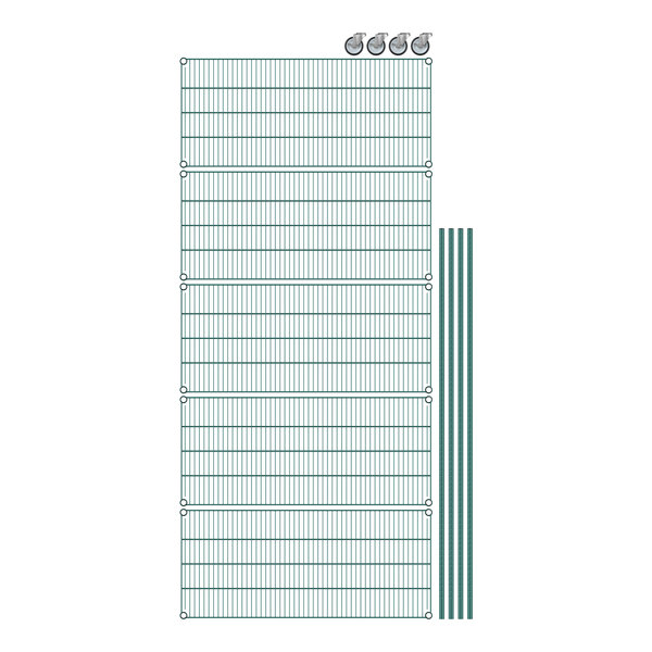 A Regency wire shelving unit with green epoxy coating and five shelves.