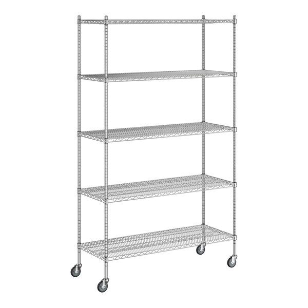 A Regency chrome wire shelving unit with five shelves.