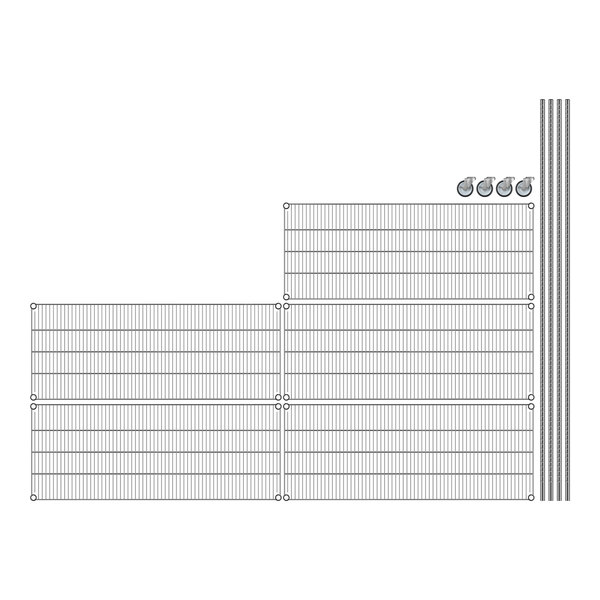 Regency chrome wire shelving with 5 shelves and wheels.