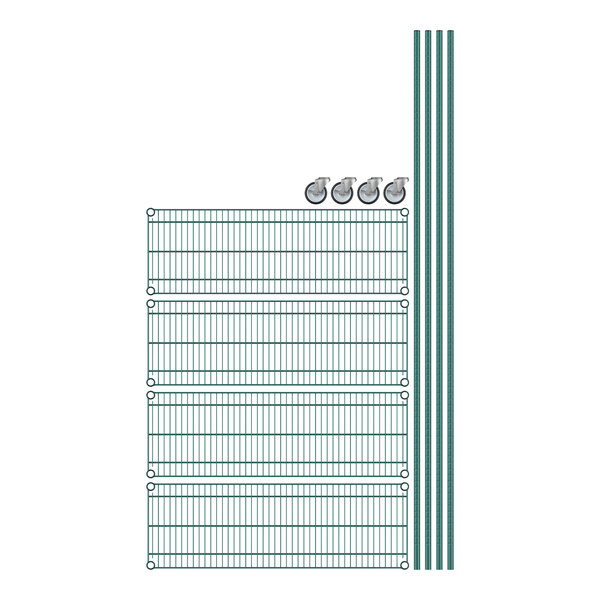 A white and green line drawing of a Regency wire shelving unit.