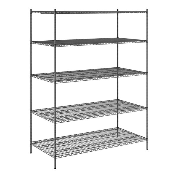 A black wire Regency shelving unit with four shelves.