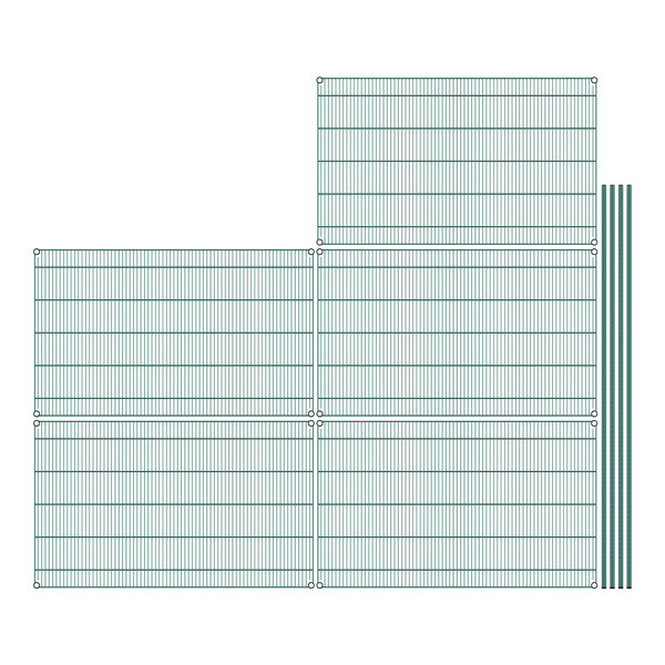 A drawing of a green Regency wire shelving unit with 5 shelves.