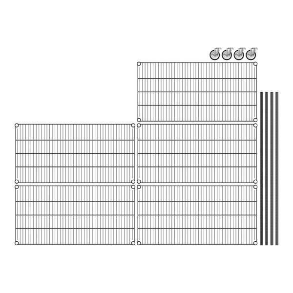 A close-up of a black metal grid with metal bars.