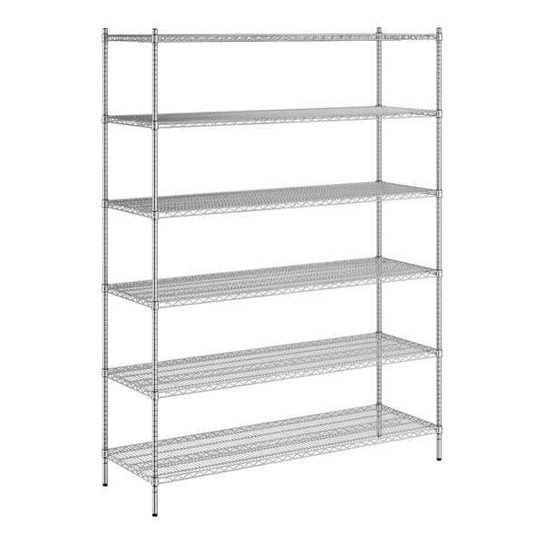 A Regency chrome stationary wire shelving starter kit with 6 shelves.