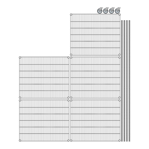 A Regency wire mesh shelving unit with rollers.