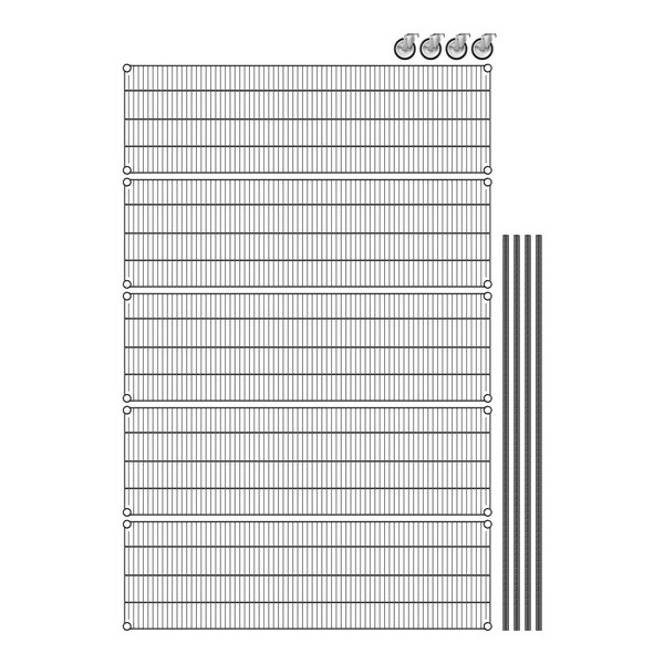 A sheet of wire mesh with several rows of metal rods.