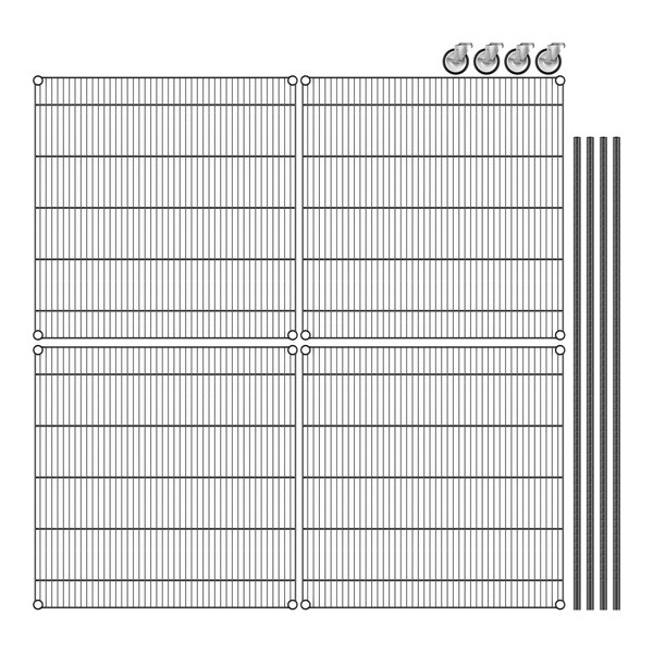 A wire mesh grid with metal rods on a white background.