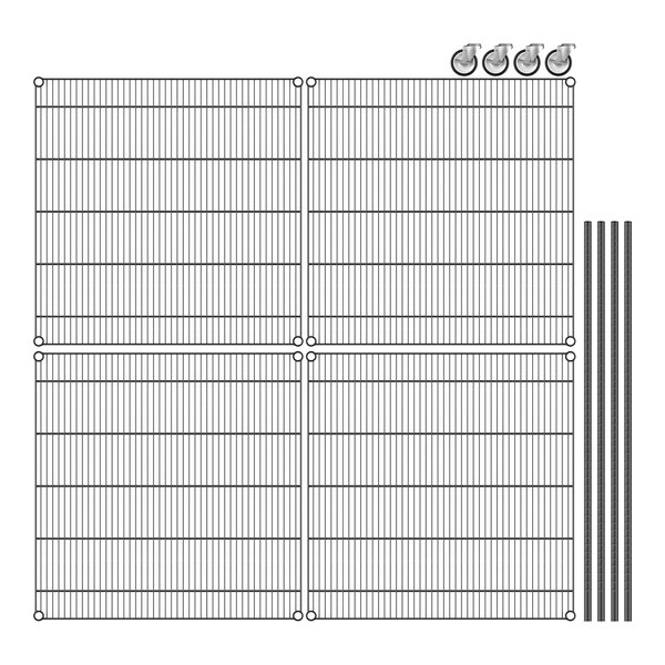 A close-up of a Regency black wire mesh grid with metal rods.