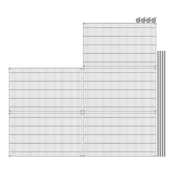 A Regency chrome wire shelving unit with a grid of circles and holes.