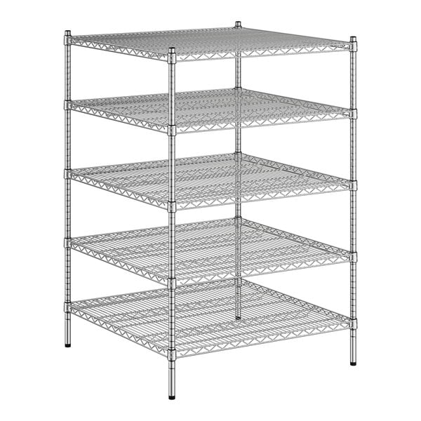 A Regency chrome wire shelving unit with five shelves.