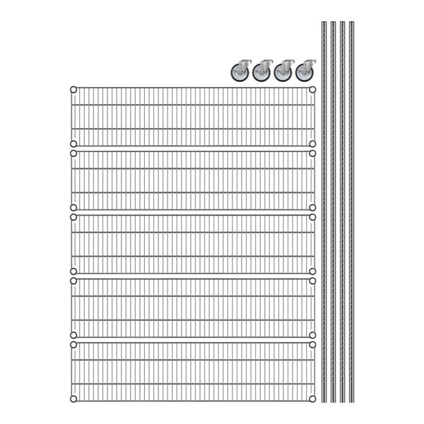 A drawing of a Regency chrome wire shelving unit with 5 shelves.
