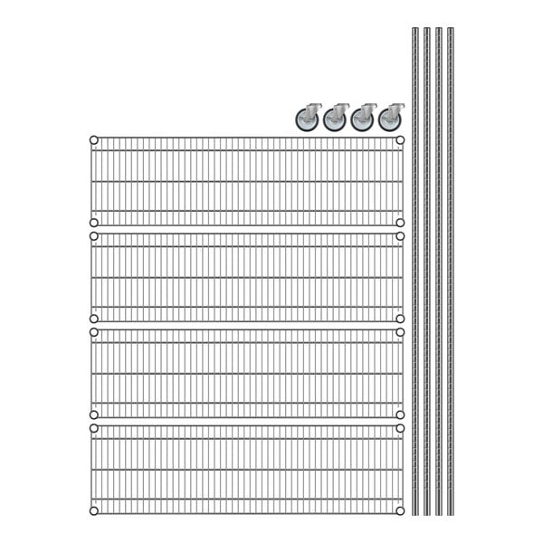 A Regency chrome wire shelving unit with 4 wire shelves.