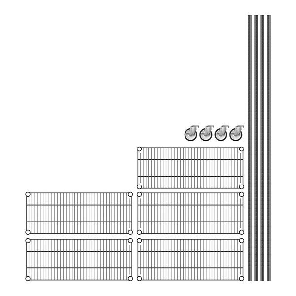 Regency black wire shelving starter kit with 5 shelves.