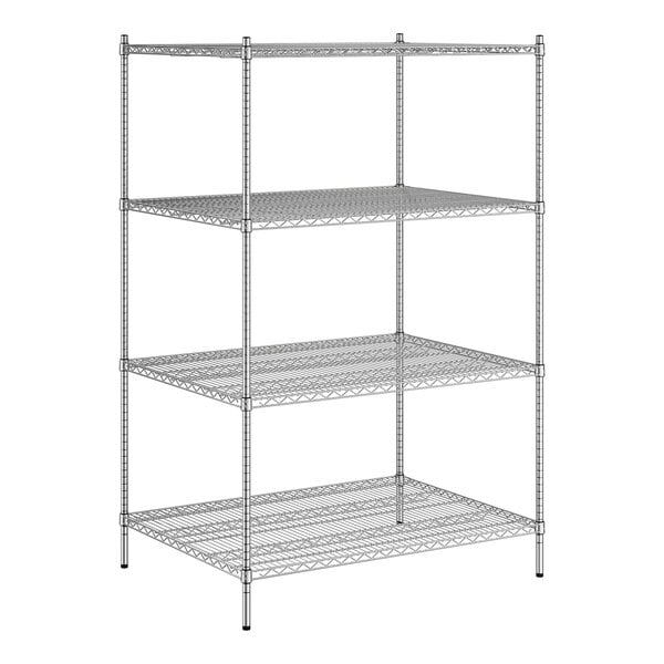 A Regency chrome wire shelving unit with four shelves.