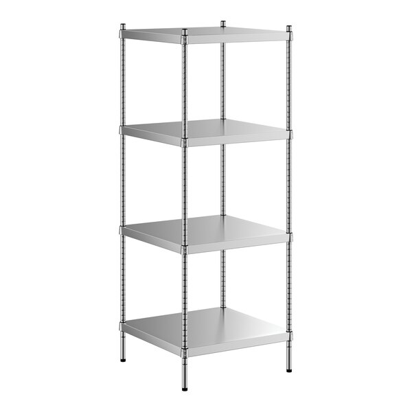 A Regency stainless steel shelving unit with four shelves.