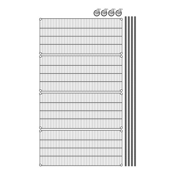 A drawing of a Regency wire shelving unit with four shelves.