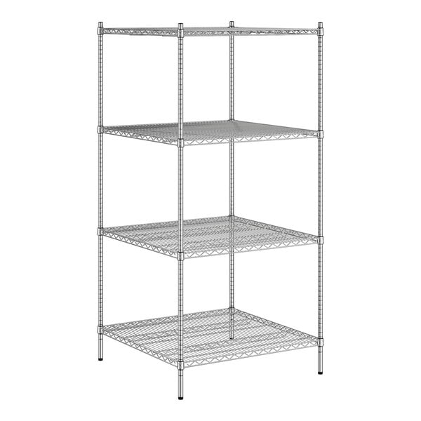 A Regency chrome wire shelving unit with four shelves.