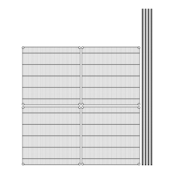 A wire grid with 4 shelves and 4 rods.