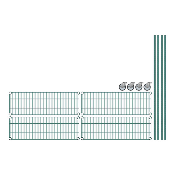 A close-up of a grid shelf from a Regency wire shelving kit with green epoxy coating.