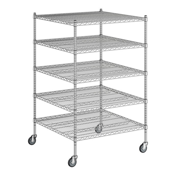 A Regency chrome wire shelving unit with five shelves.