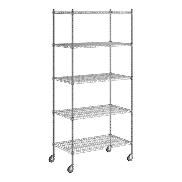 A Regency chrome wire shelving unit with four shelves.