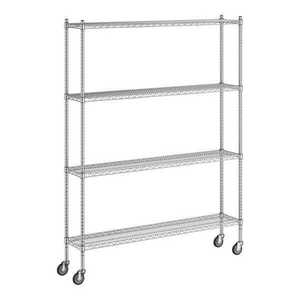 A Regency chrome wire shelving starter kit with wheels.