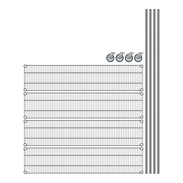 Regency chrome wire shelving with 4 shelves and wheels.