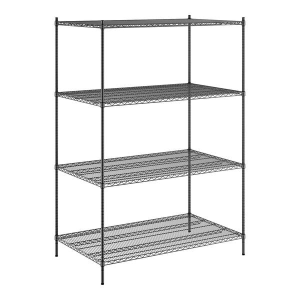 A Regency black wire shelving starter kit with 4 shelves.