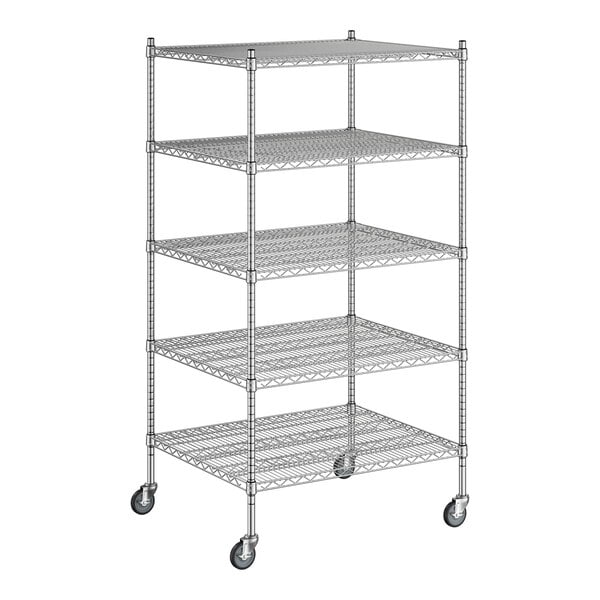 A Regency chrome wire shelving unit with five shelves.