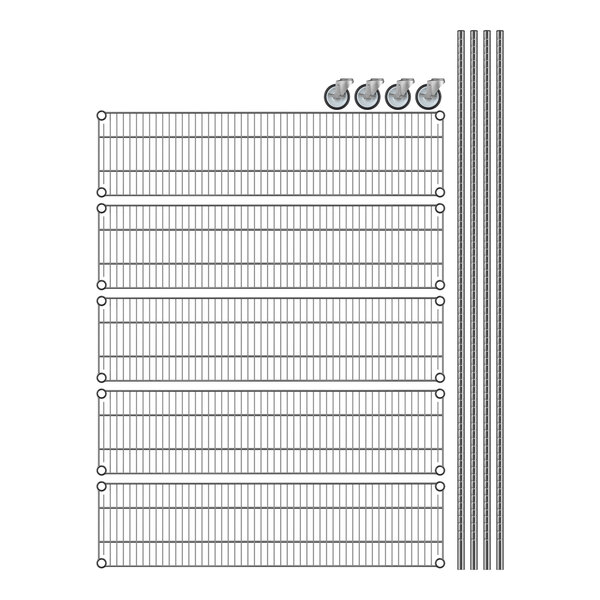 A grid of rectangular metal wire shelves.
