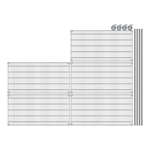 Regency stainless steel wire shelving with 5 shelves and wheels.
