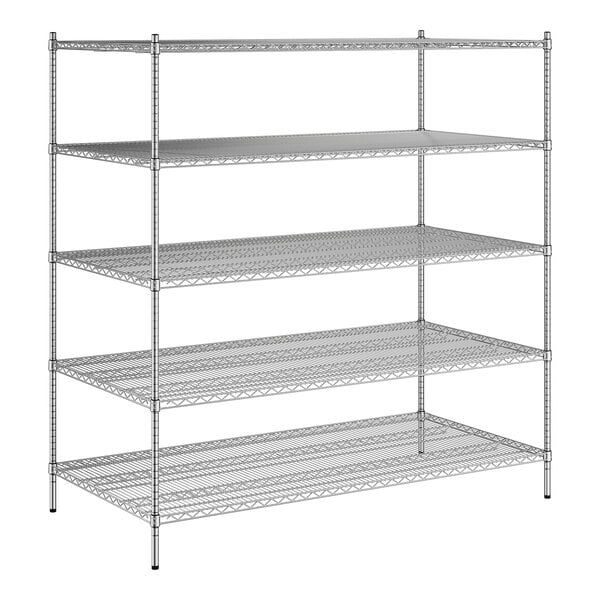 A Regency chrome wire shelving unit with five shelves.