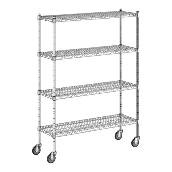 A Regency chrome mobile wire shelving starter unit with 4 shelves.