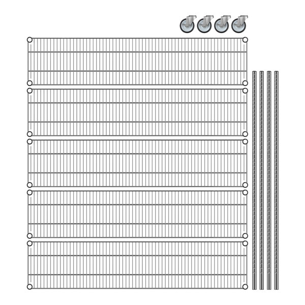 A Regency wire rack with wheels and rectangular metal bars.