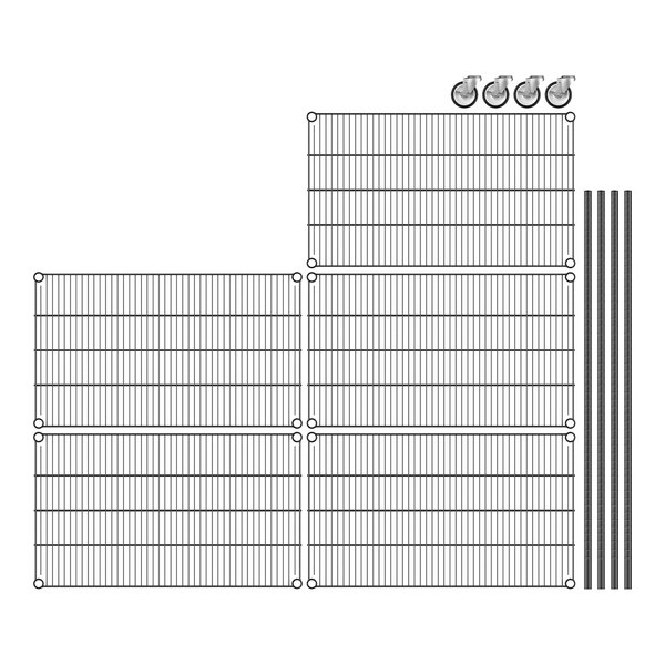 A close-up of Regency black wire shelving with metal rods forming a grid.