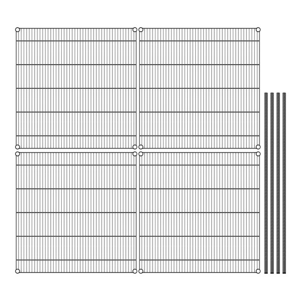 A grid of black metal rods with white background.