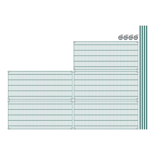 Regency green and blue wire shelving unit.