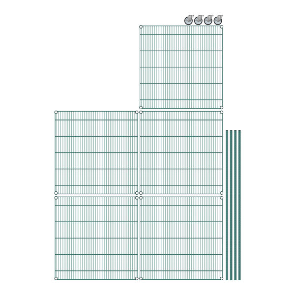 Regency mobile wire shelving starter kit with green wire shelves.