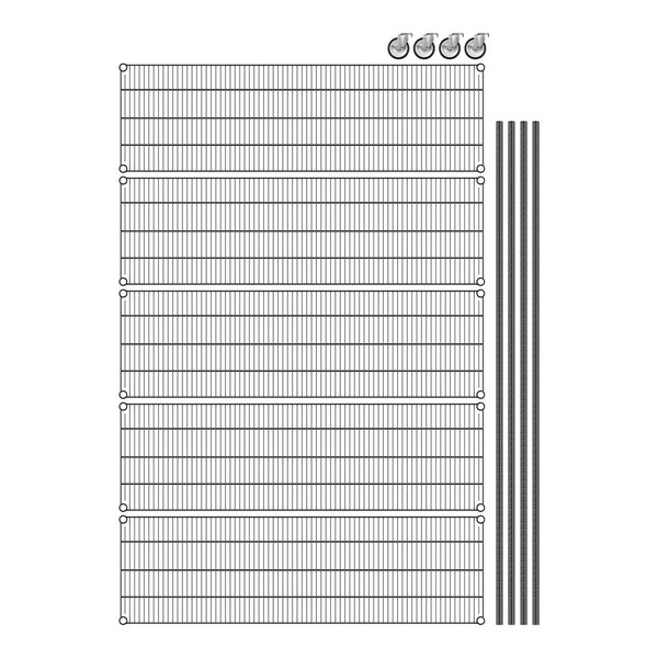 A wire mesh shelf kit with metal rods.