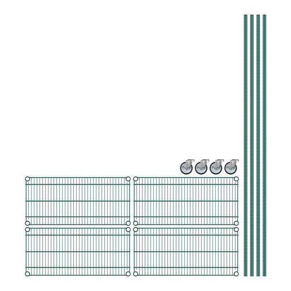 A close-up of Regency wire shelving with a green epoxy coating.