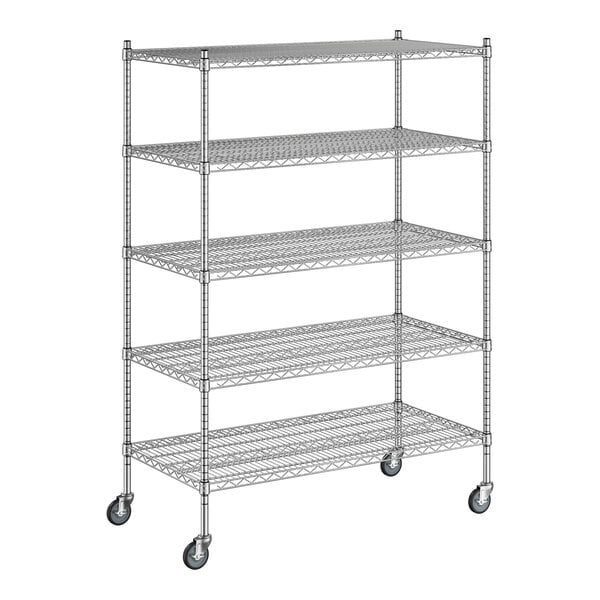 A Regency stainless steel wire shelving unit with five shelves.