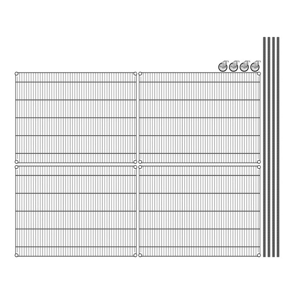 Regency black wire shelving with 4 shelves and wheels.