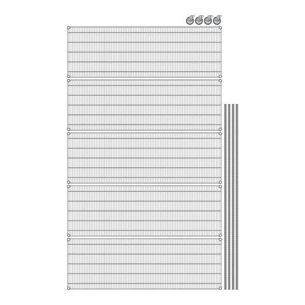 A white wire shelving unit with a grid pattern.