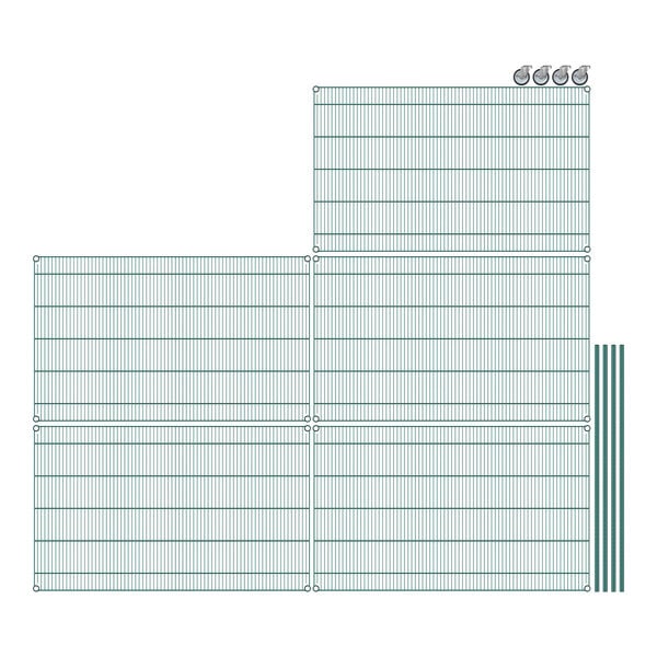 Regency wire shelving with green epoxy coating on a white grid paper.