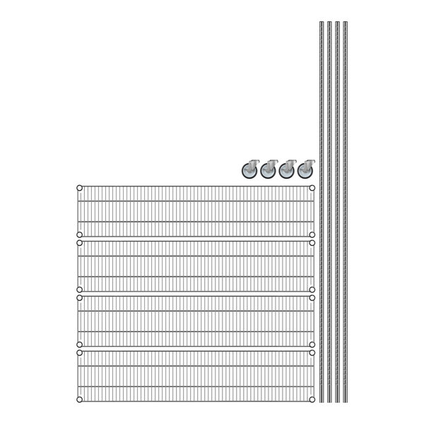 A Regency wire shelving unit with four wire shelves.