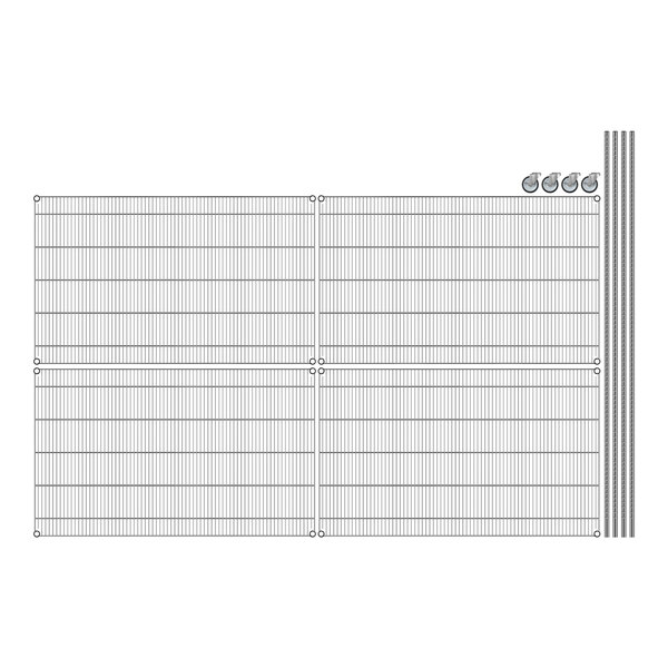 A white grid of metal with screws for a Regency Chrome Mobile Wire Shelving Starter Kit.