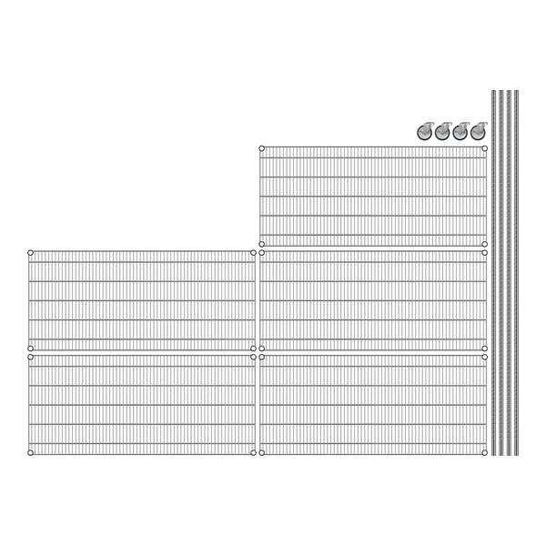 A Regency wire shelving unit with a grid of wire mesh shelves.
