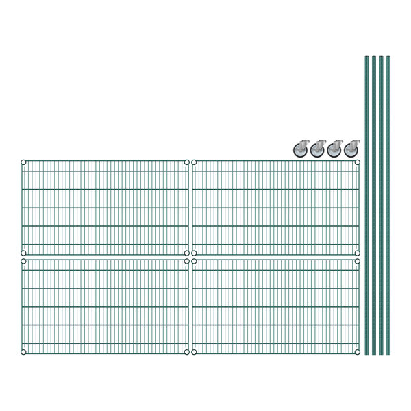 A drawing of a Regency wire shelving unit with green wire shelves.