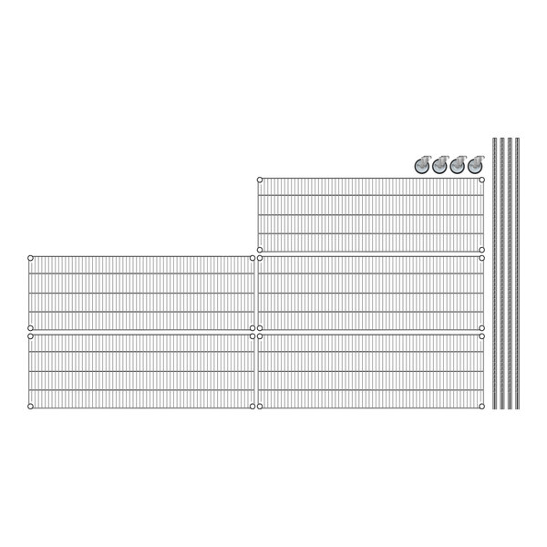 Regency chrome wire shelving with 5 shelves and metal rods.